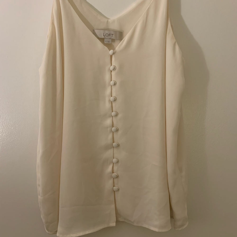 Loft silk tank with pearl buttons